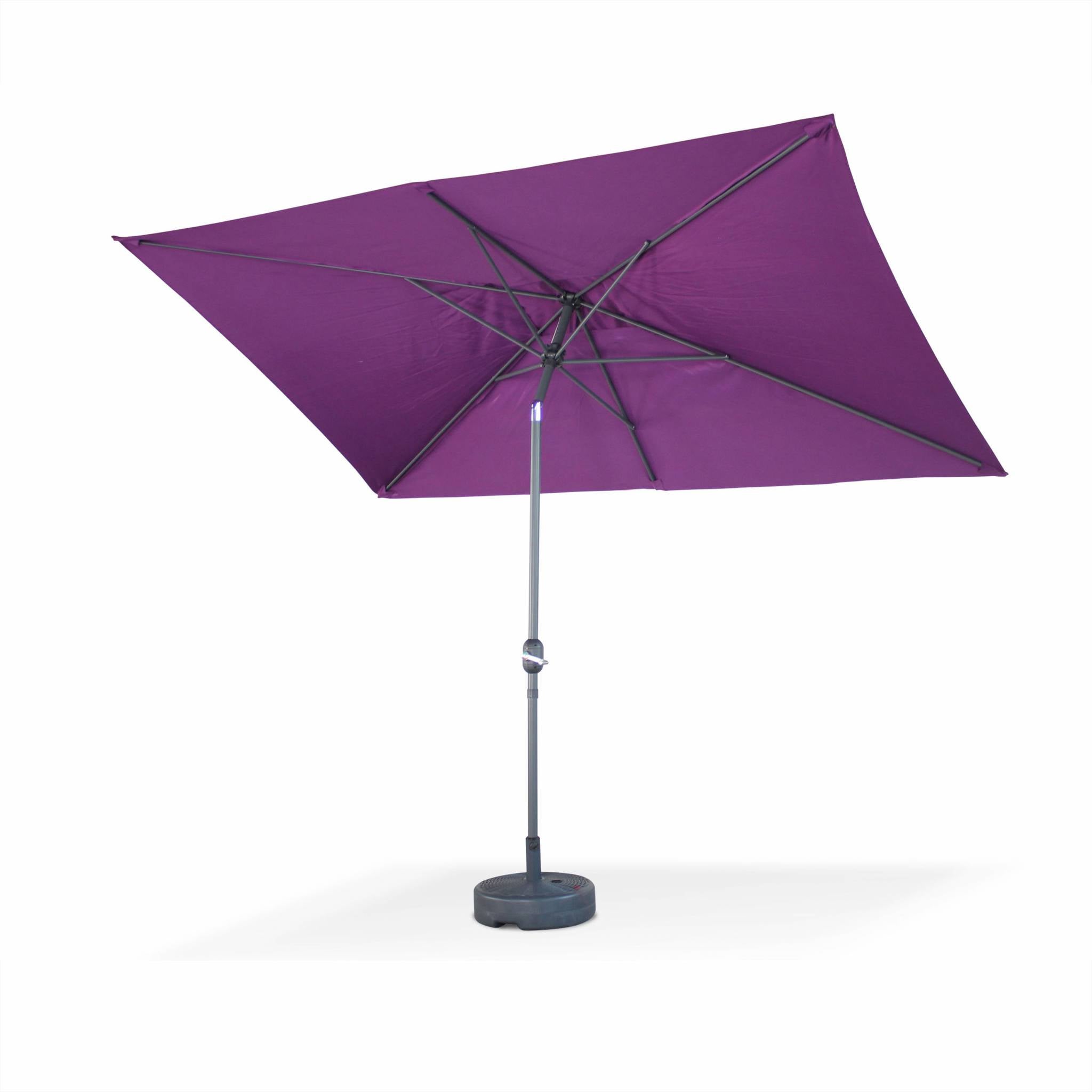 Parasol droit rectangulaire 2x3m - Touquet Prune - mât central en aluminium orientable et manivelle d'ouverture - 3