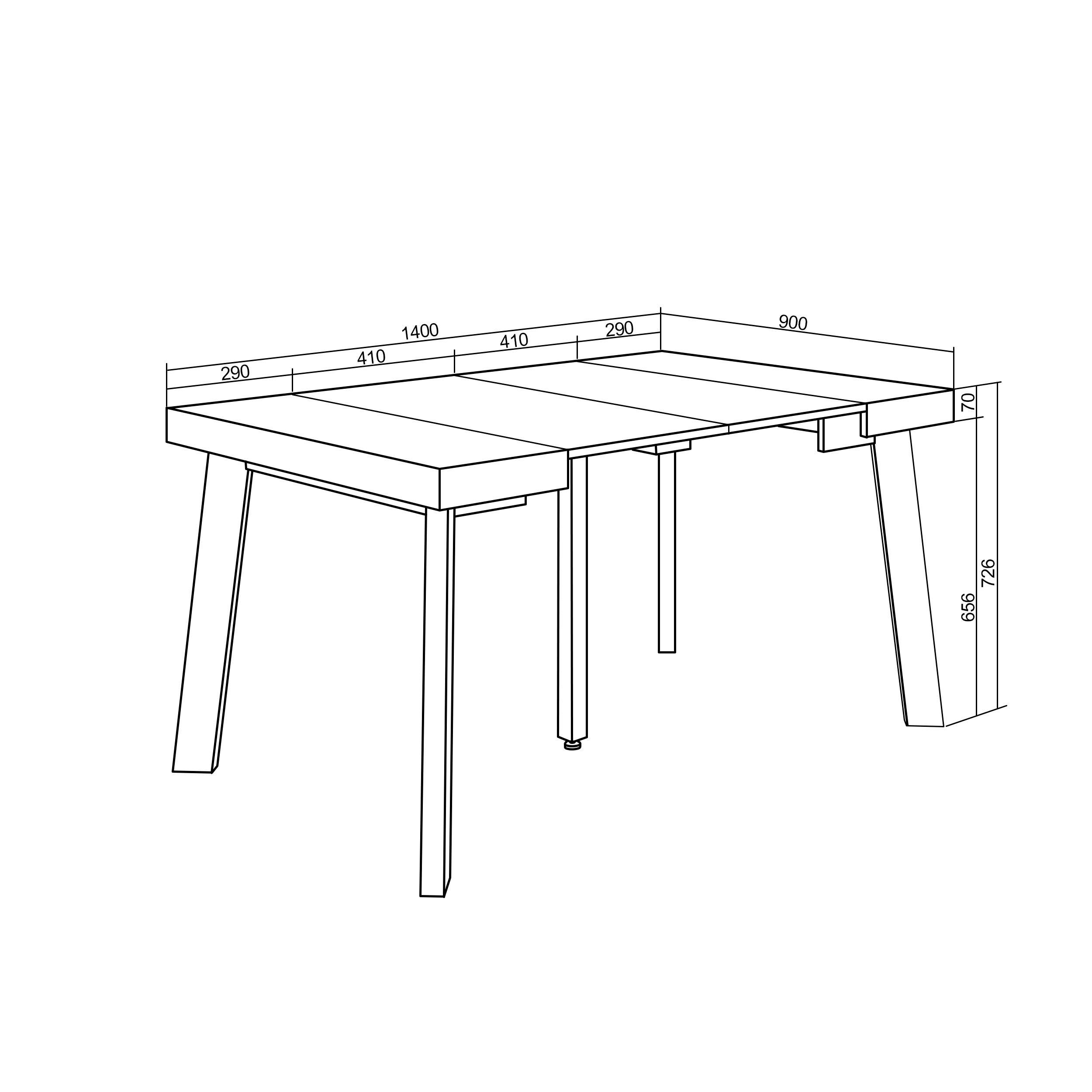 Table console extensible, 140x90x73cm, Pour 6 personnes, Pieds en bois, Chêne - 5