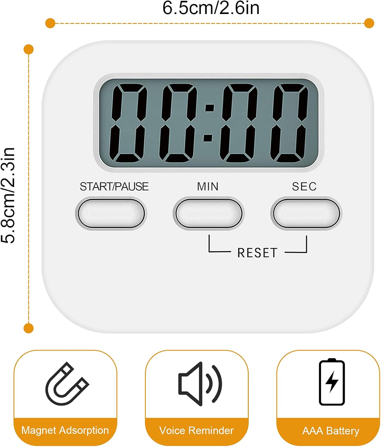 Confezione Da 2 Timer Da Cucina Digitali Grandi Bianchi, Magnetici Con Allarme Forte, Conto Alla Rovescia Fino A 99 Minuti