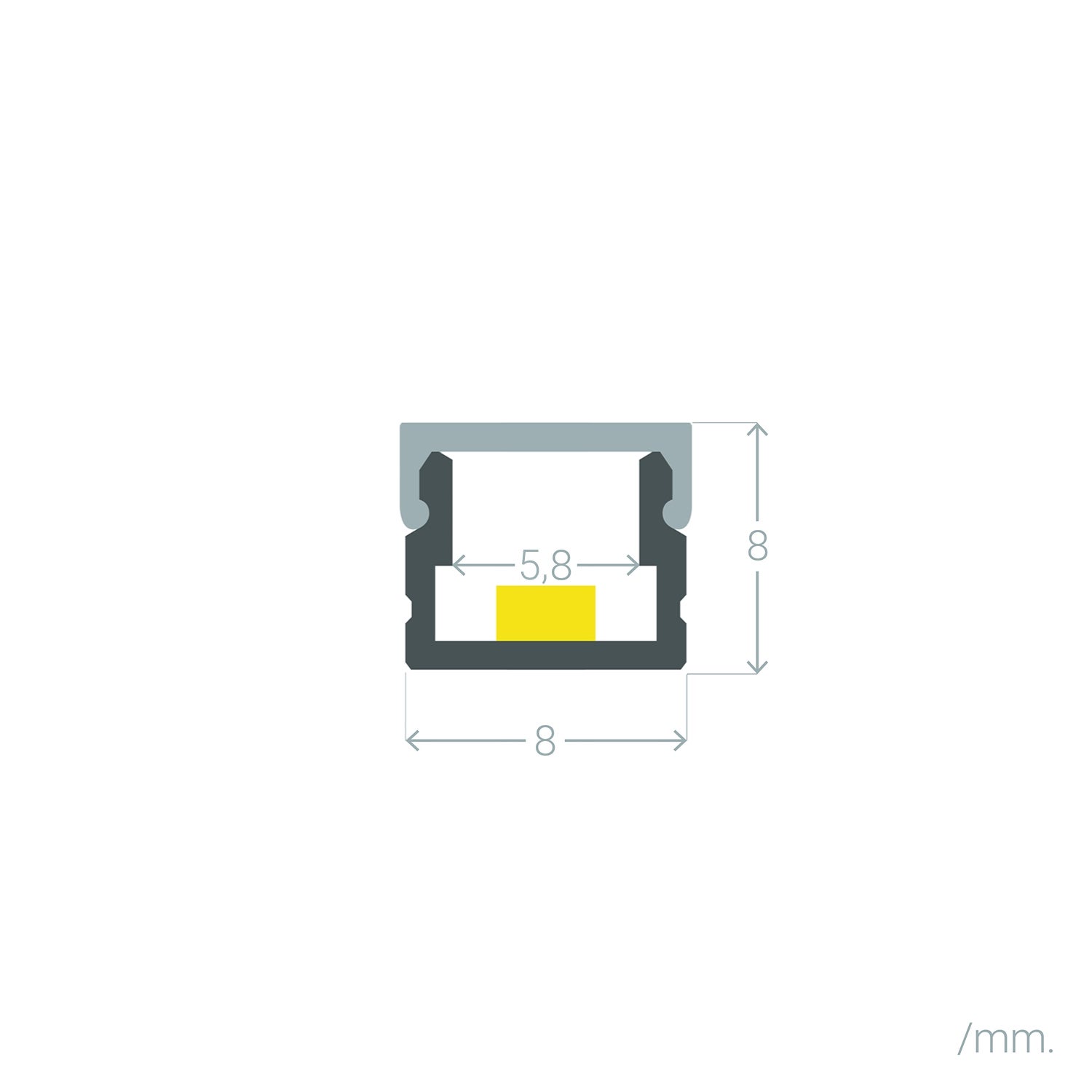 Profilé Aluminium En Saillie 8x8 pour Rubans LED jusqu'à 6 mm - Aluminium 2 m Semi-transparent - Aluminium - 4