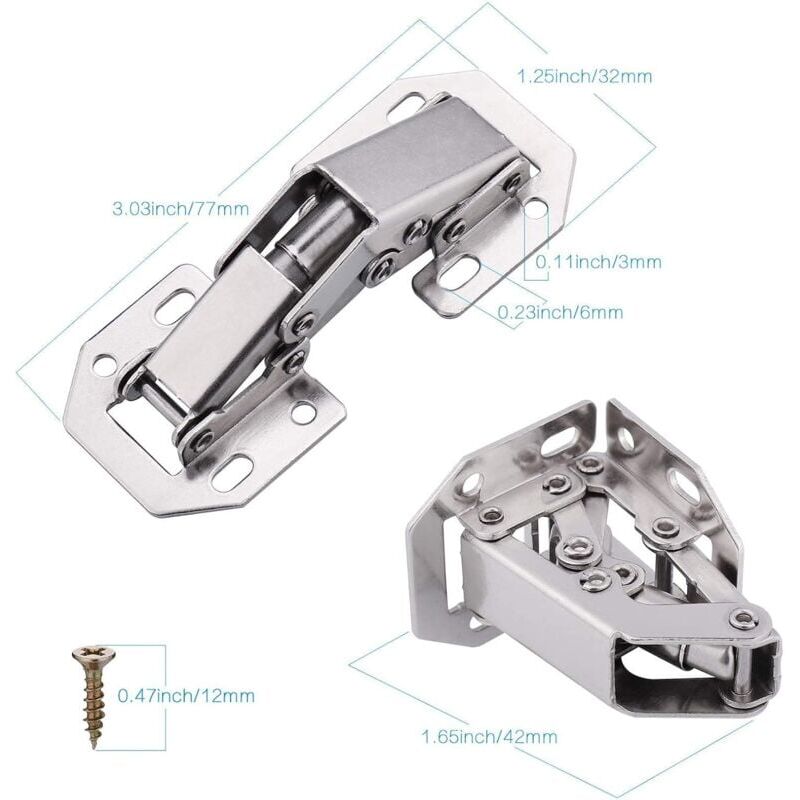 10 PCS Charniere Porte Placard avec Vis, 3 Pouces 90°Charniere Meuble pour Armoires de Porte Cuisine - 4