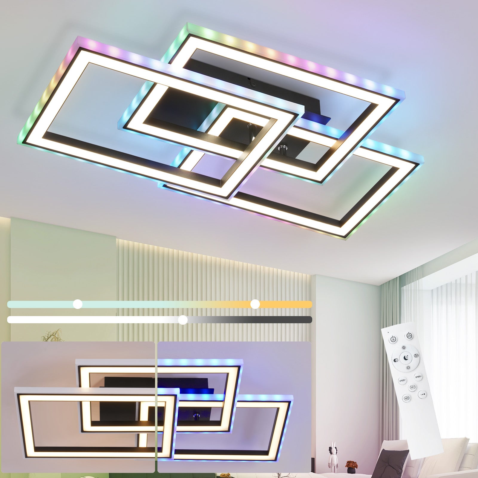 ZMH Oświetlenie sufitowe LED RGB z pilotem – ściemnialne i zmieniające kolor