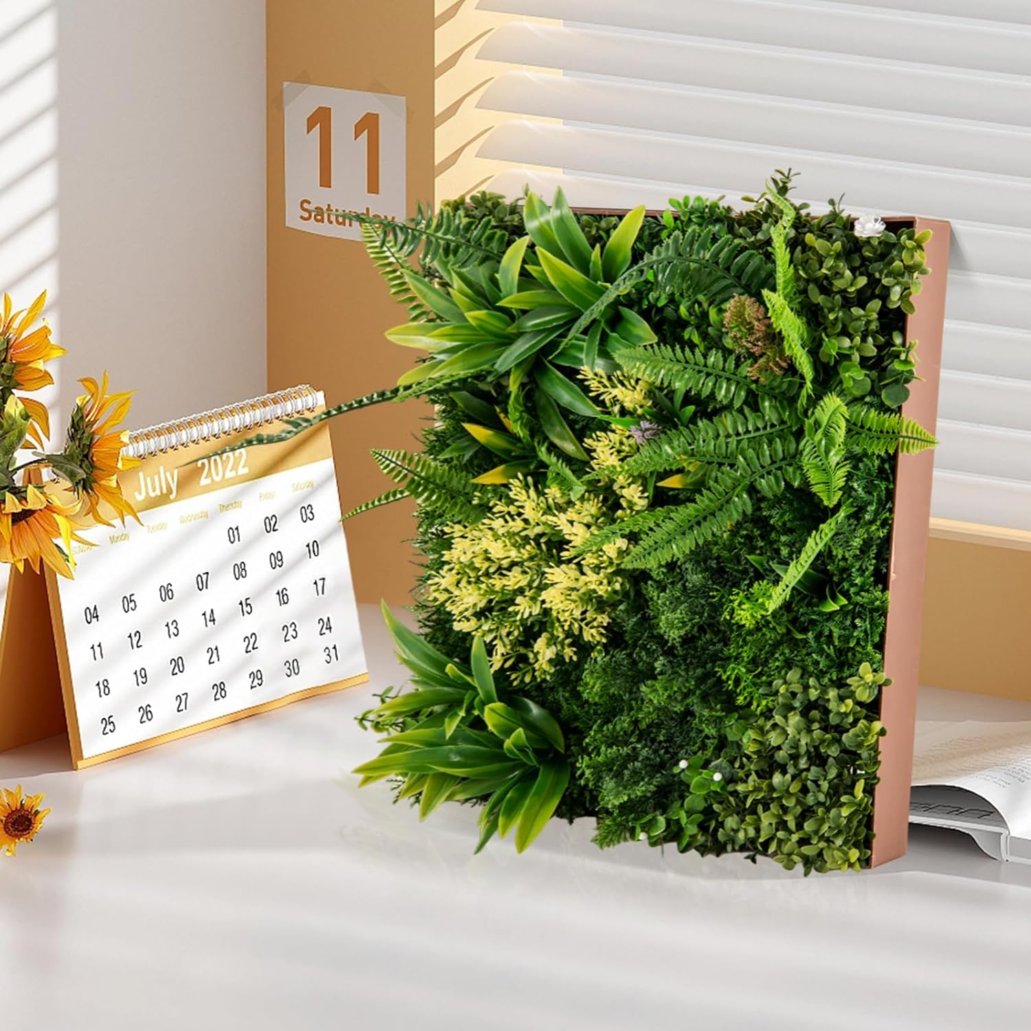 2 Panneaux Muraux Artificiels à Suspendre, Décoration Murale 3D Encadrée Carrée, 11 Types de Plantes Artificielles, Toile de Fond Murale, 50x50 cm - 2