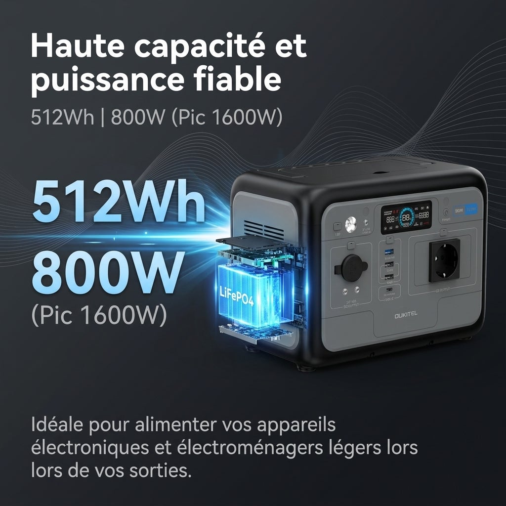 OUKITEL P800E Station Énergie Portable 800W 512Wh Batterie de Secours, Générateur Solaire pour Camping-car, Voyage, Usage Domestiqu - 2