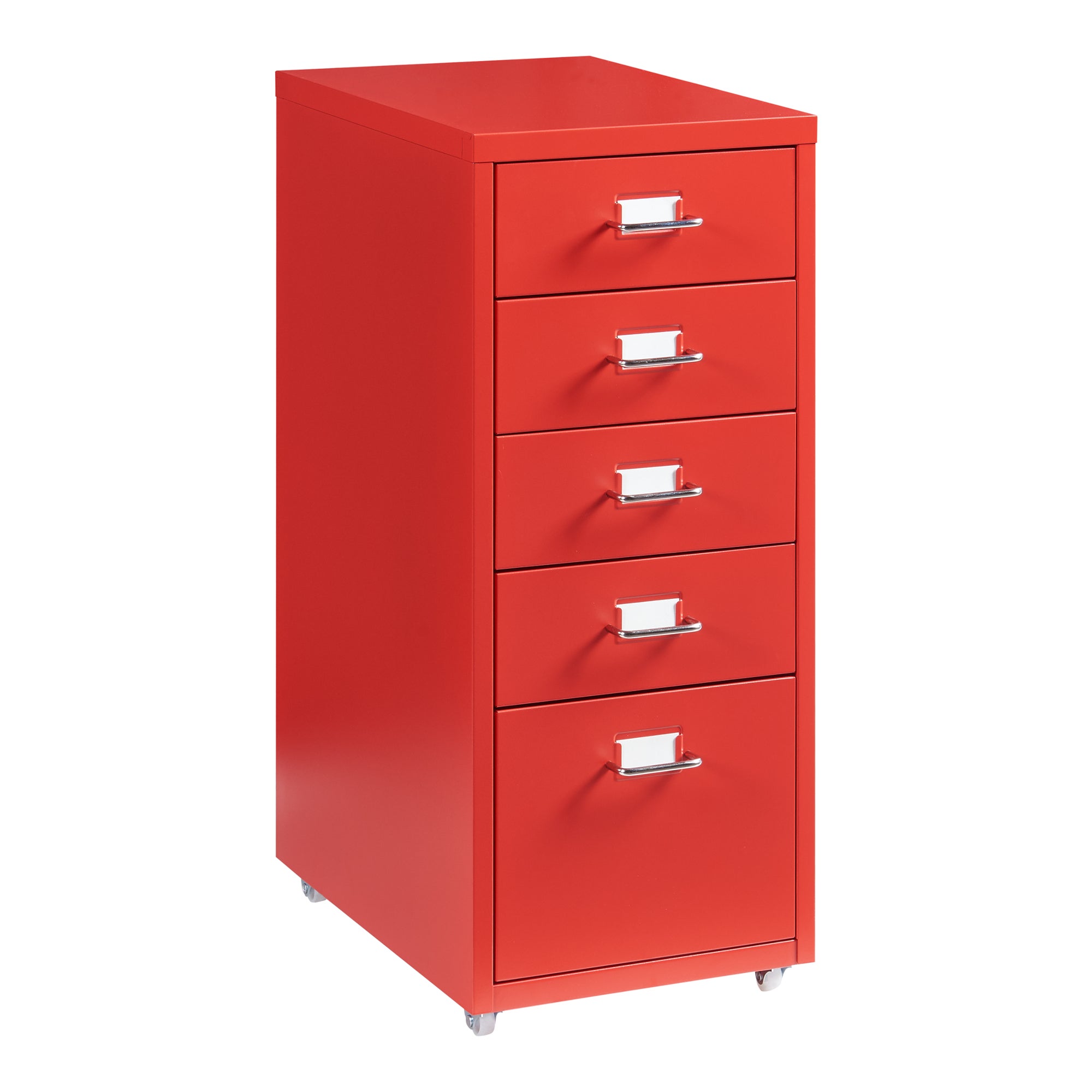 Caisson de bureau Kökar à roulettes avec 5 tiroirs 69 x 28 x 41 cm rouge [en.casa] - 3