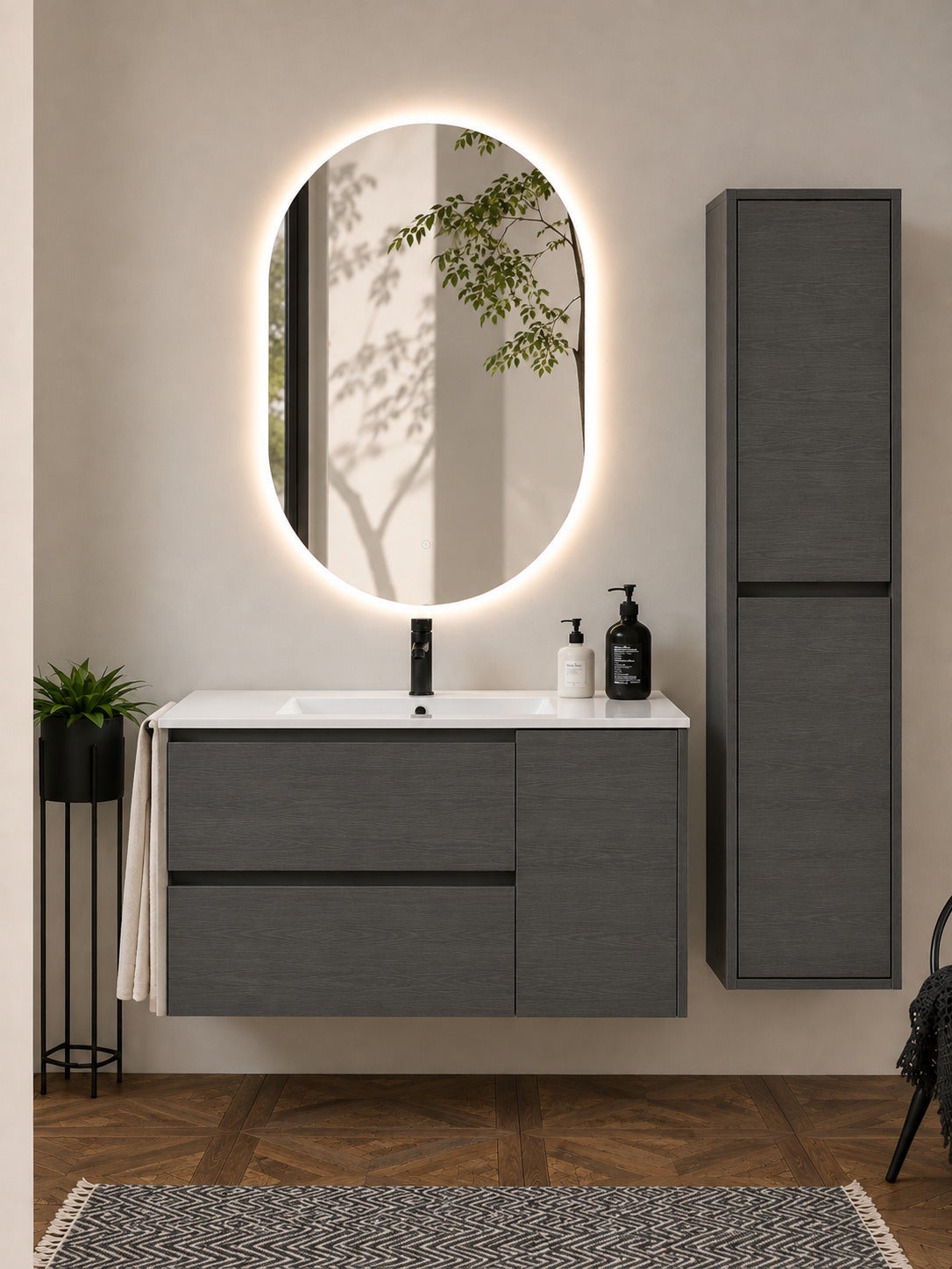 Mobilier de baie cu lavoar ORIGENBATH ITACA fără oglindă 80x45 cm grafito cu coloană