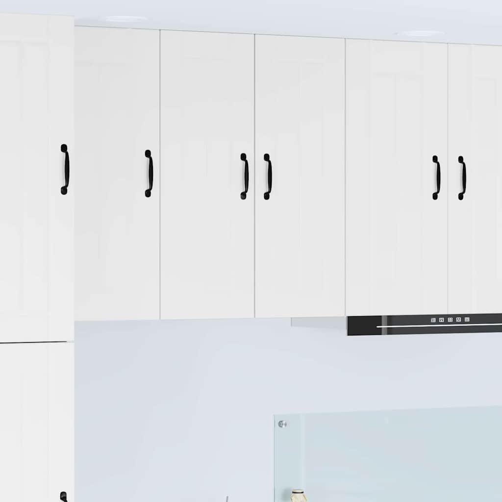 Ensemble De 7 Meubles De Cuisine Lyon En Bois D'ingénierie Blanc - Meubles Hauts/bas, Vitrine, Panneau Lave-vaisselle - Assemblage Nécessaire