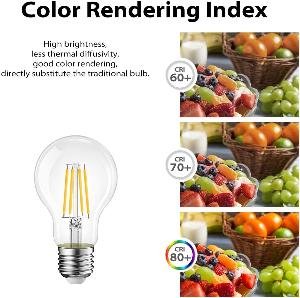 4W Ampoule LED Filament E27, 2700K Blanc Chaud 470 Lm, Equivalent à Ampoule incandescence 40 watts, Filament LED A60 en forme classique, Lot de 6 - 3