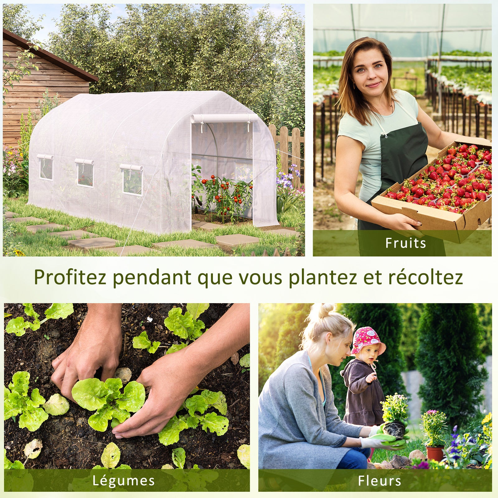 Serre tunnel de jardin PE Outsunny - 7