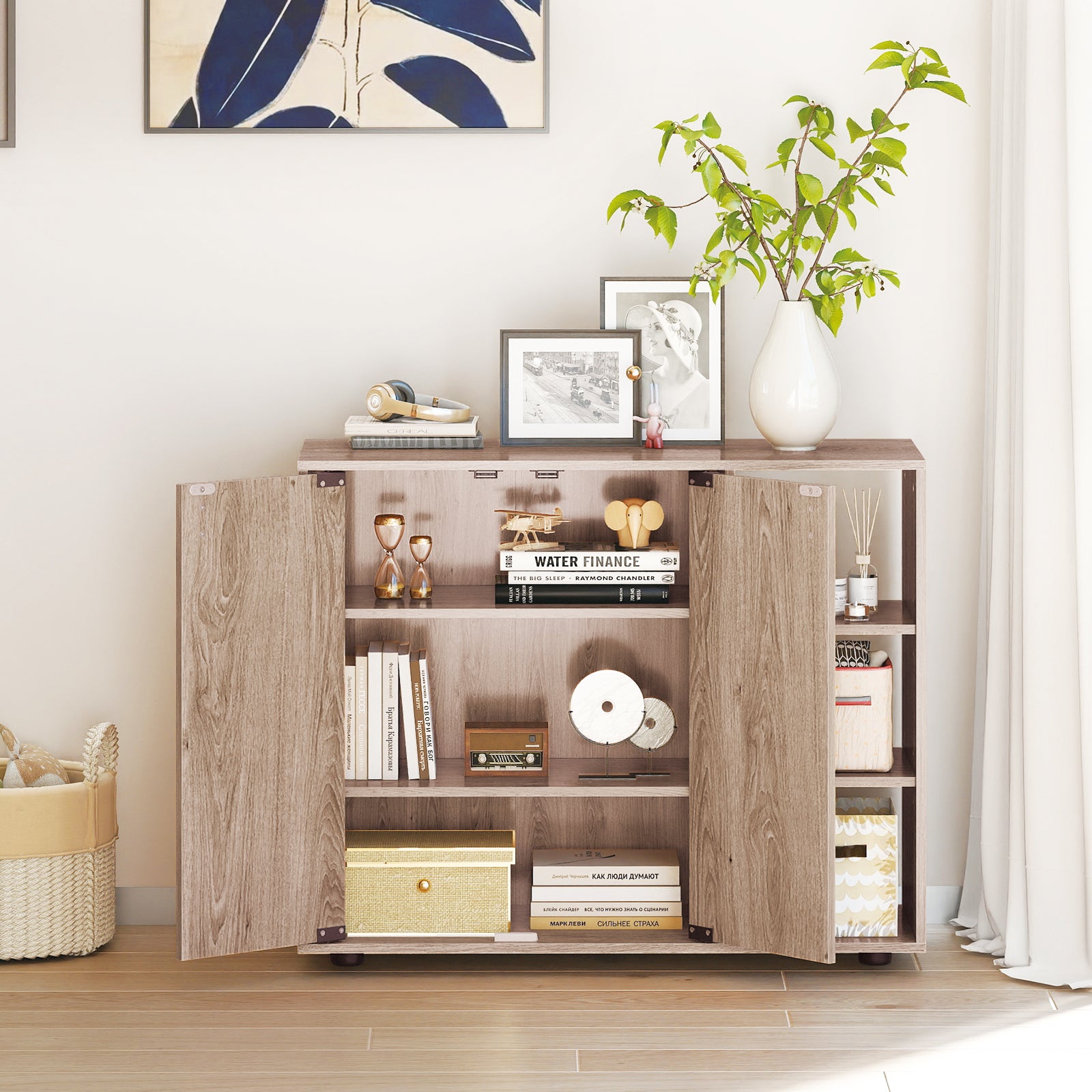 Meuble à Chaussures avec Portes, Range-Chaussures à 3 Niveaux avec Étagères Ouvertes Réglables, pour Entrée, Salon, Placard, 80 x 31 x 64,5 cm, Nature - 7