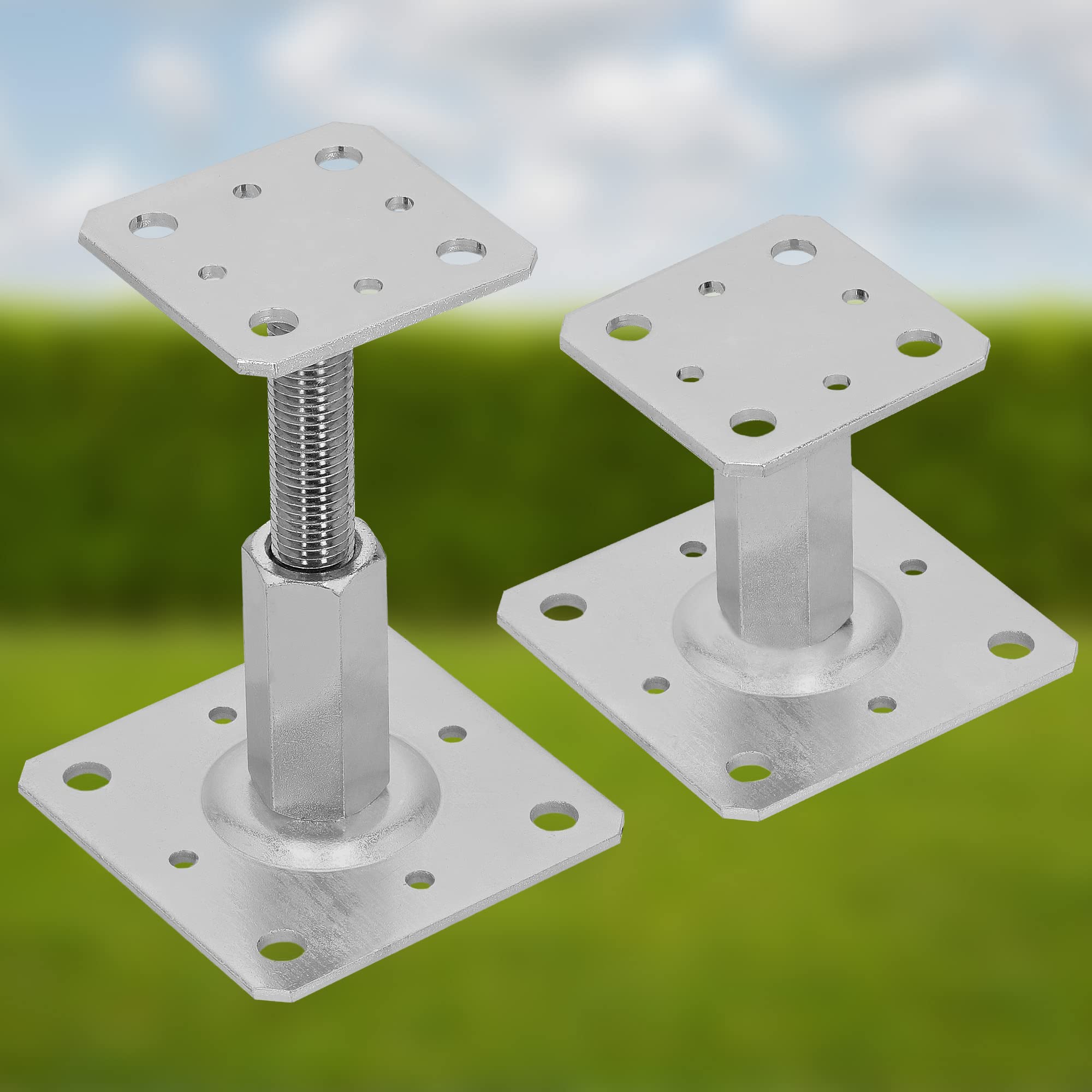 Pied Réglable - Support de Poteau - Acier Galvanisé - 80 x 80 mm - Argent - Pied de Poteau Reglable - 90 - 150 mm KOTARBAU - 7