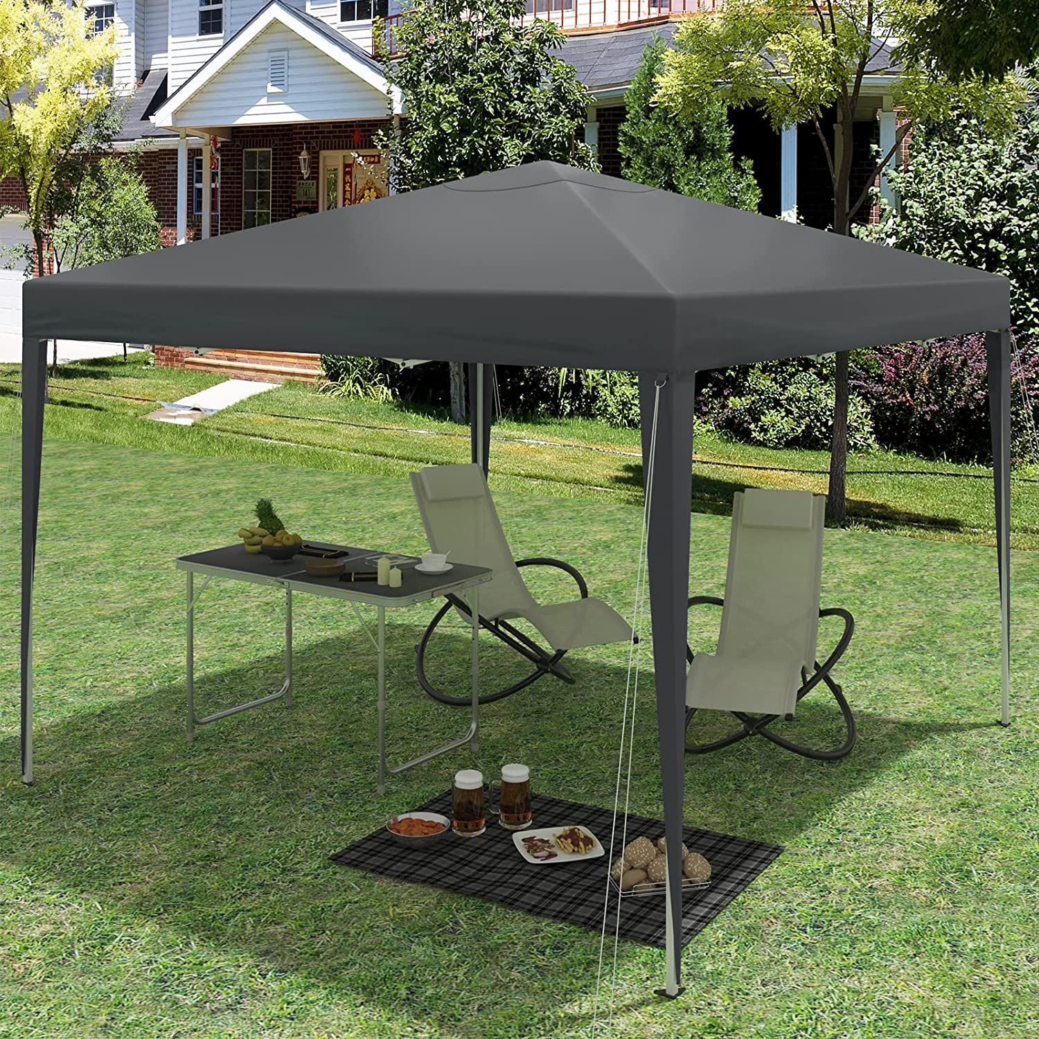 Tonnelle de Jardin. Tente Pliante. Protection du Soleil UV 50+. Facile à Installer Hauteur Réglable 3x3m. Anthracite,WOLTU - 2