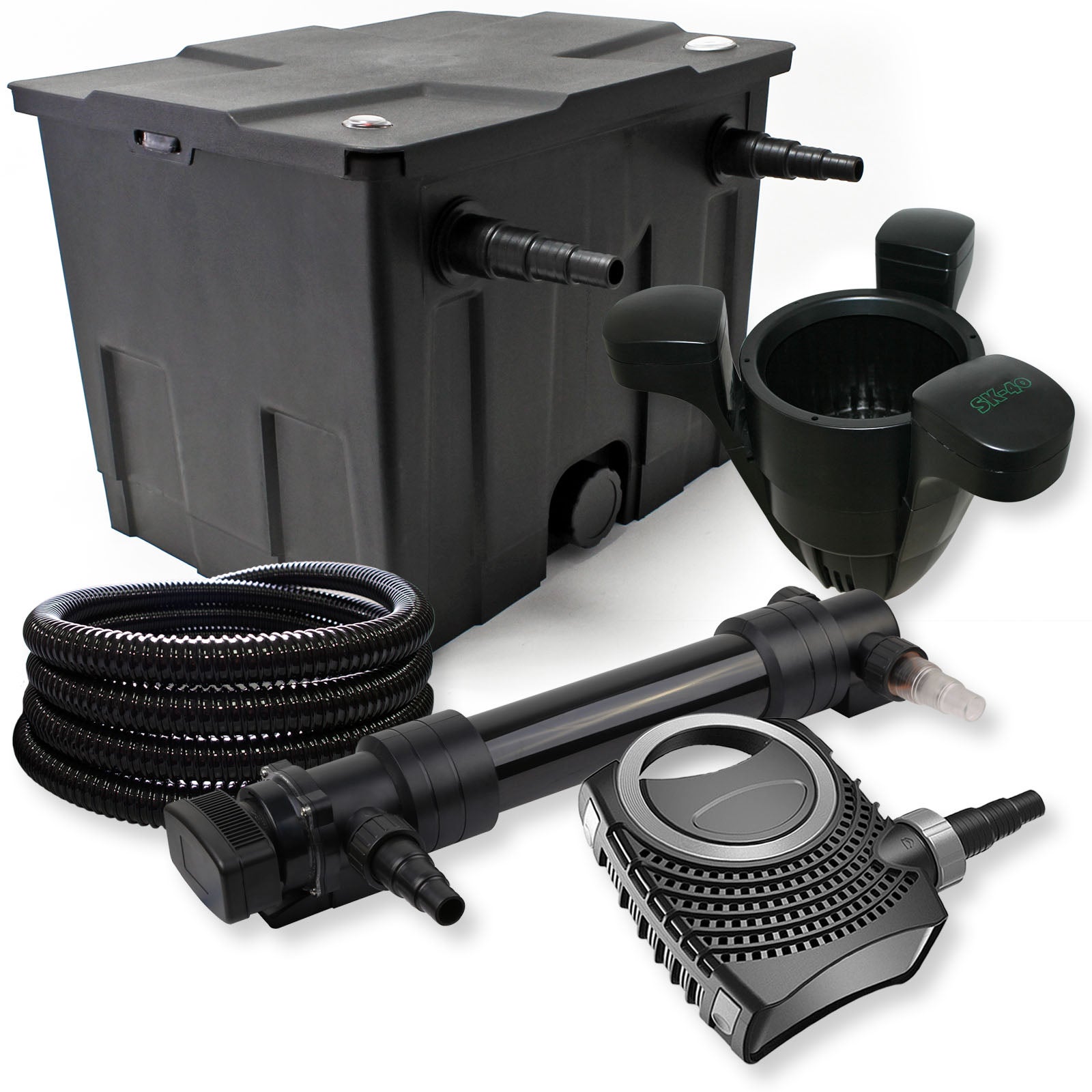 Set Completo Per Laghetto 12000L: Filtro Bio, UVC 36W, Pompa 80W, Skimmer E Tubo 25m - 3