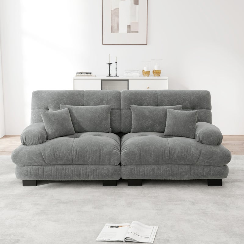 Zdjęcia - Sofa GUTENT narożna, szenilowa, 2-osobowa, z 4 poduszkami, rama z litego drewna, szara