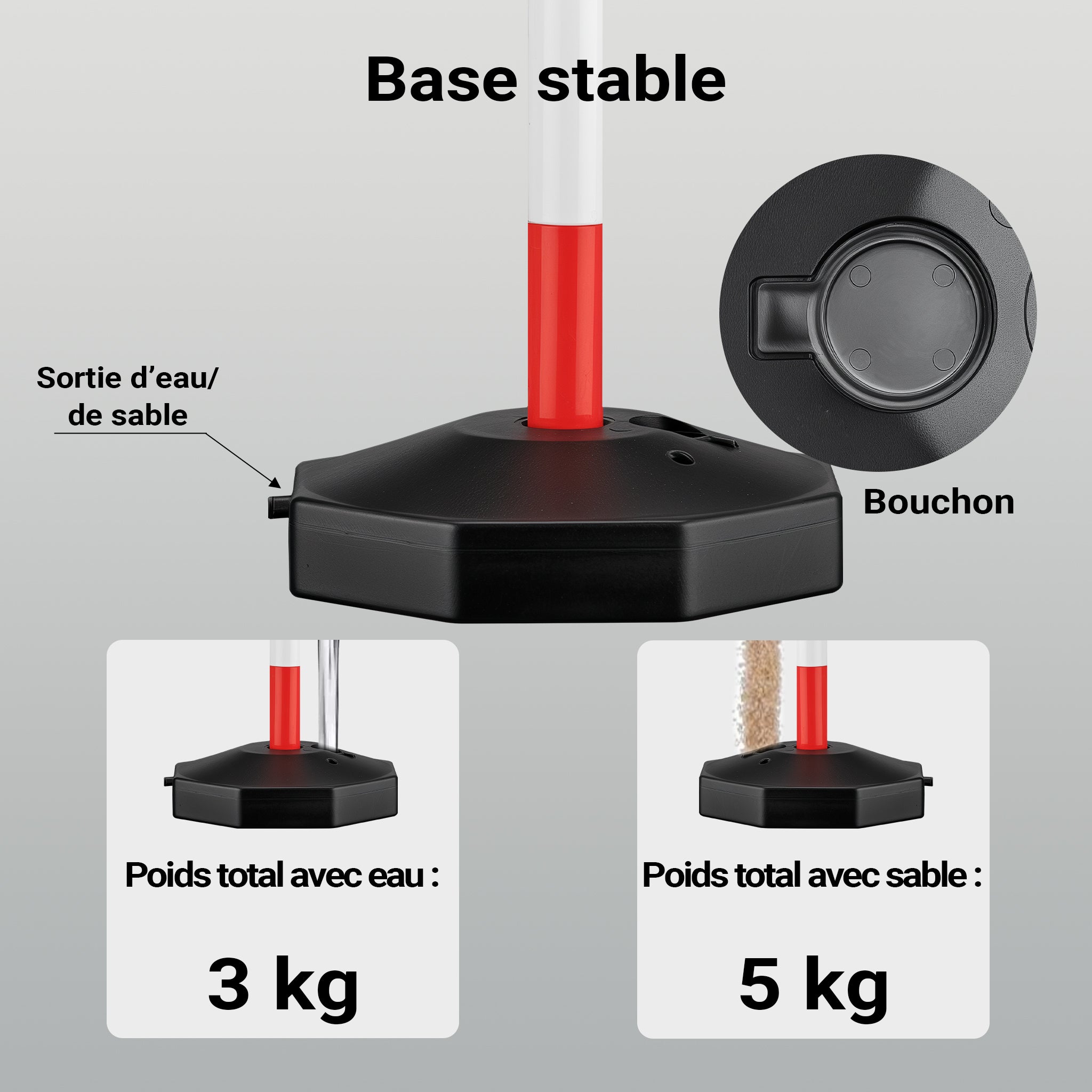 Wiltec 2x Poteau de balisage 1,2 kg 4 Chaînes de signalisation Crochets en S Rouge et blanc 80 x 28 x 28 cm PP+PEP Balisage de sécurité Lestage Eau... - 5