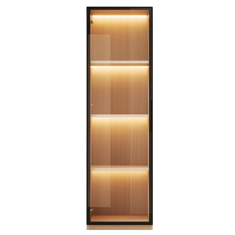 Vitrine Étroite avec 1 porte en Verre Trempé - 40x40x165 cm - Meuble De Présentation avec Éclairage LED, Meuble Haut avec Charnieres Silencieuses - 5