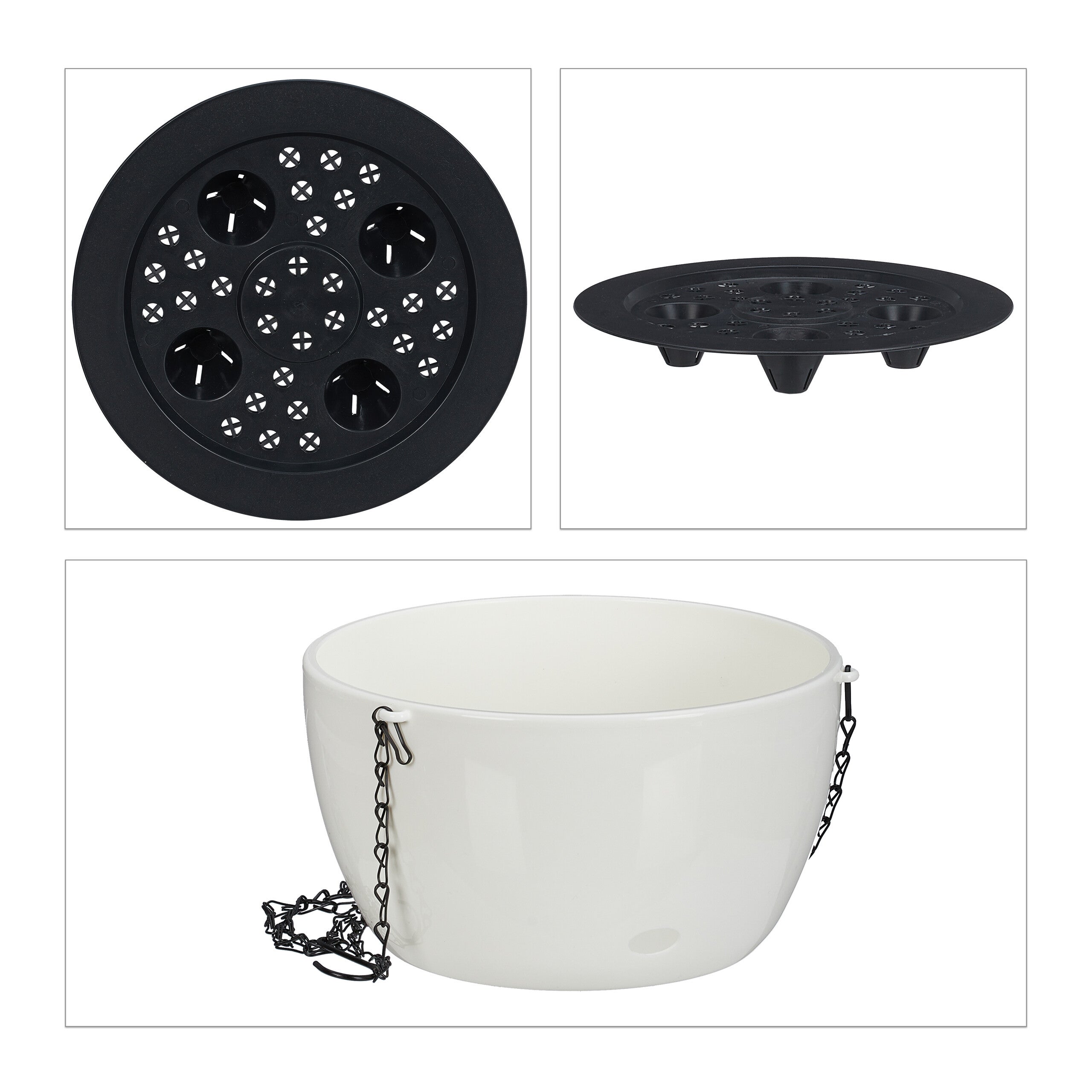 pot de fleurs avec réservoir d'eau, lot de 2, HxD : 67x28,5 cm, pots de plantes, trou de drainage, blanc, Relaxdays - 6