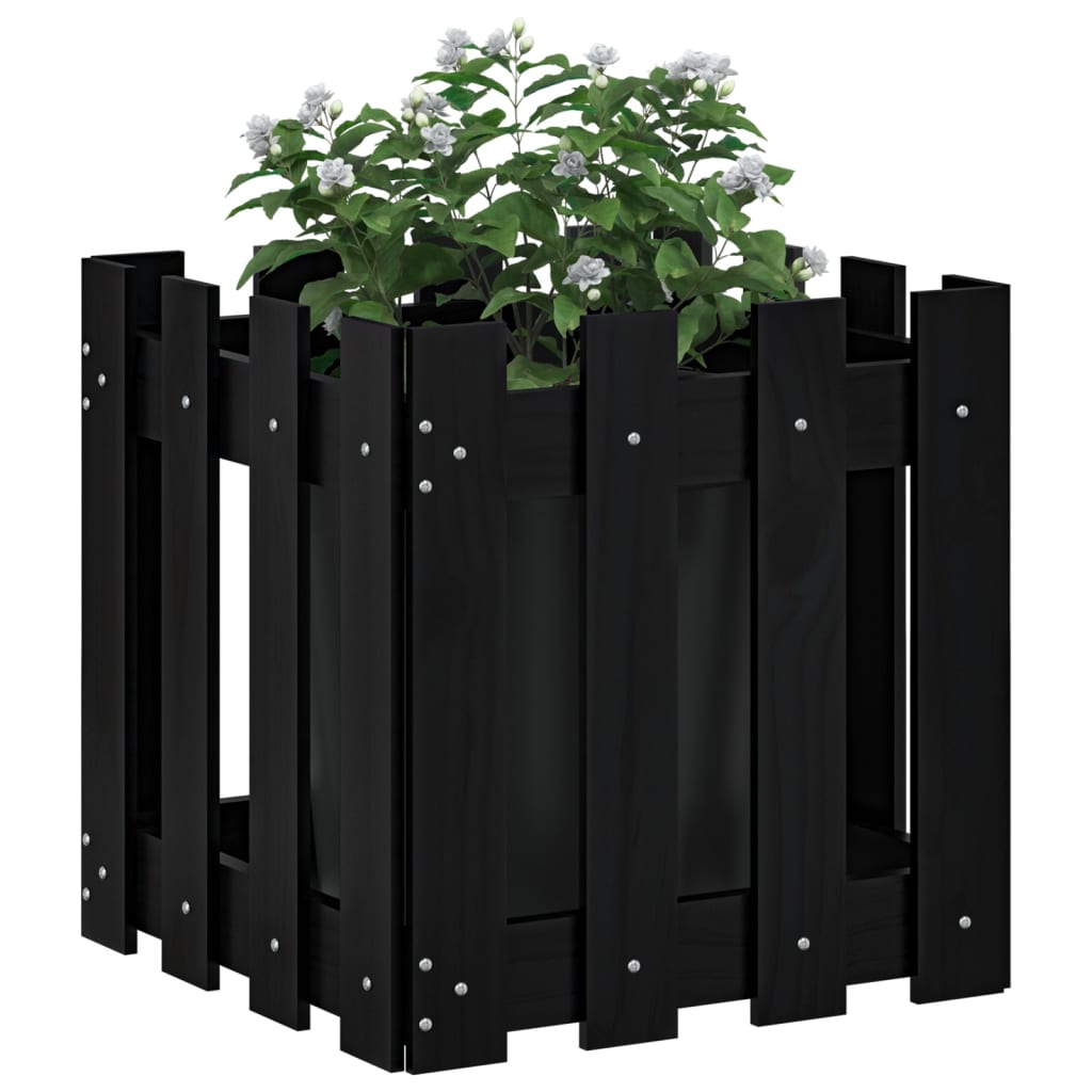 Jardinière | Bac à fleurs | Pot de fleurs avec design de clôture noir 40x40x40 cm pin massif438798 - 3