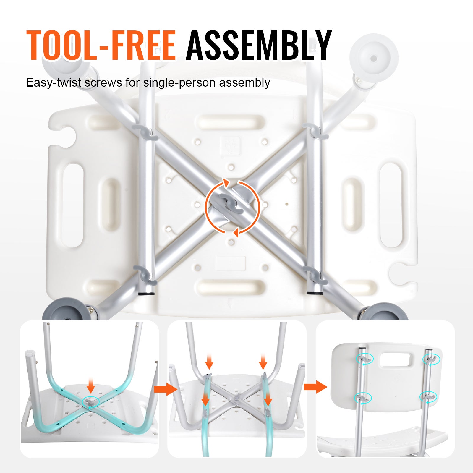 Silla de ducha con respaldo,SucceBuy asiento de ducha ajustable en altura,banco antideslizante,capacidad de 158,8 kg - 9