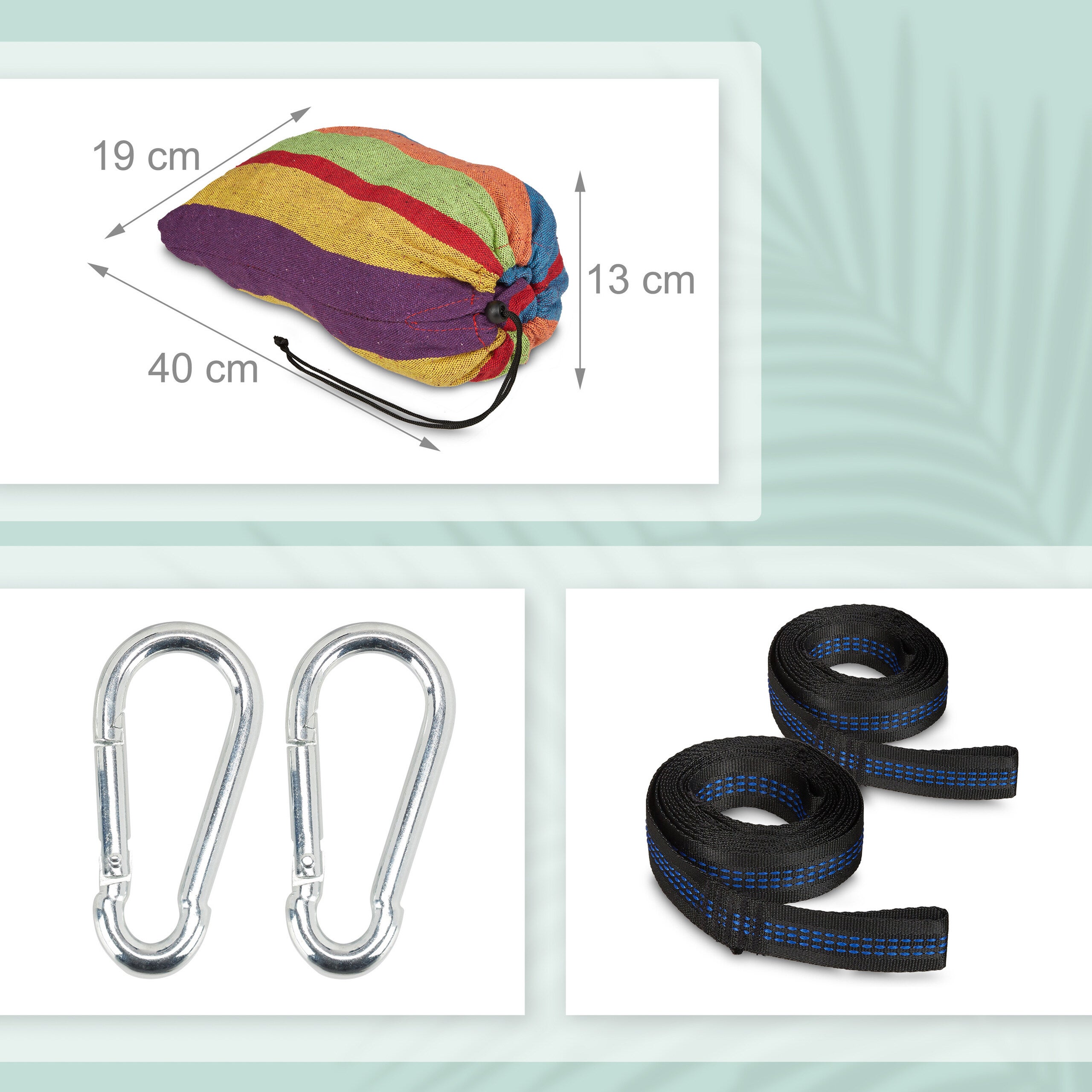 Hamac en coton, LxP : 150x190 cm, avec kit de fixation, jusqu’à 300 kg, transportable, XXL, multicolore, Relaxdays - 5