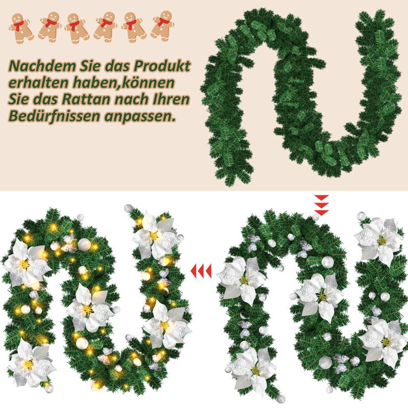 Guirlanda de Natal Guirlanda de Natal Artificial para Decoração de Porta de Lareira 2,7 m decorada com 50 LEDs com ornamentação prateada - 3