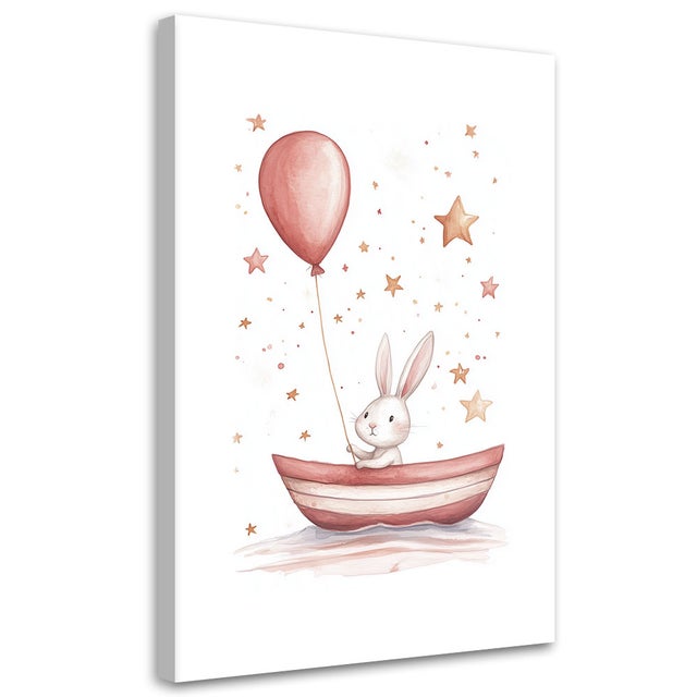 Toile pour enfants Lapin dans un bateau avec un ballon Boho 40x60