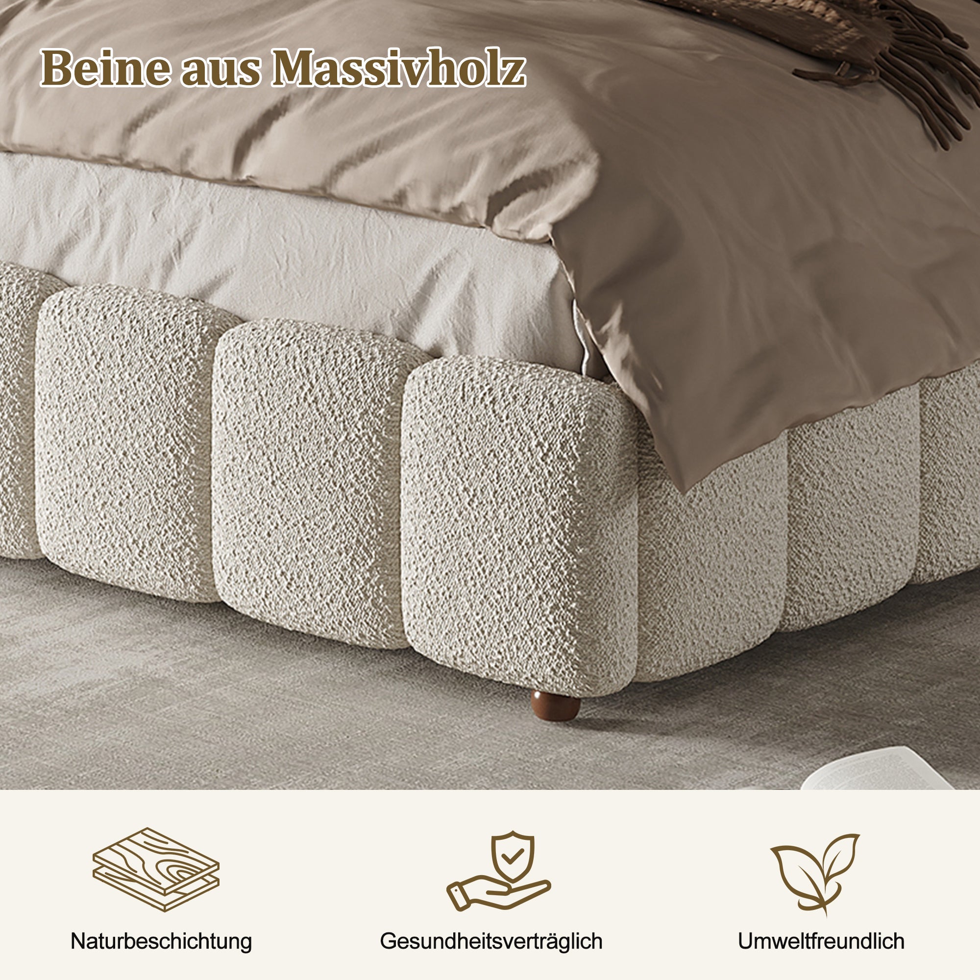 Lit Coffre 160x200 cm avec Hydraulique Rangement, lit capitonnée avec sommier à lattes, lit double en Tissu, blanc (Sans Matelas) - 5