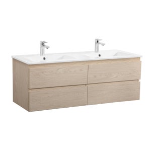 Meuble double vasque 120cm avec plan céramique SORRENTO Décor chêne