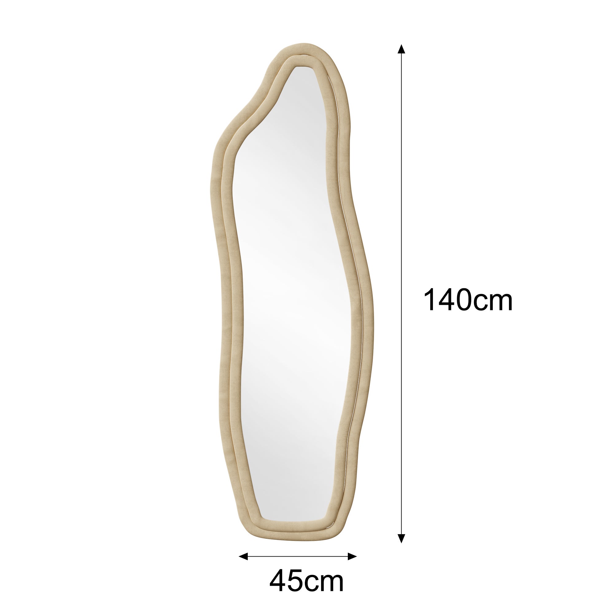 Miroir De Sol Pleine Longueur Irrégulier 140 × 45 cm, Miroir Mural avec Cadre en Velours et Alliage D'aluminium, pour Chambre, Salon et Entrée, Or - 2