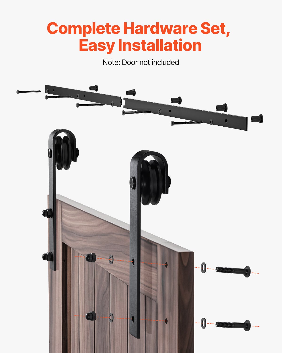 Kit herrajes para puerta granero corredera simple VEVOR,150 cm,riel duradero y rodillo en J,para puertas 762 mm ancho y 34,92-44,45 mm de espesor - 5