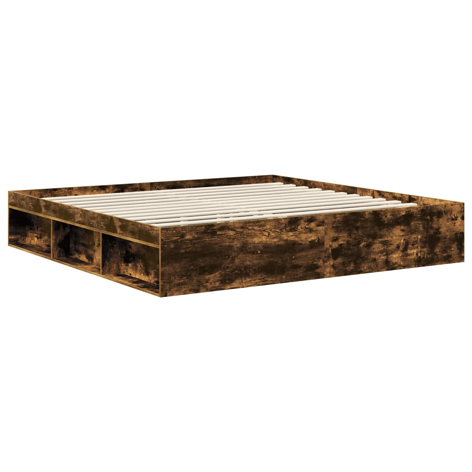 Cadre de lit en bois de pin massif, chêne fumé, pour la chambre, 200 × 200 cm - 5