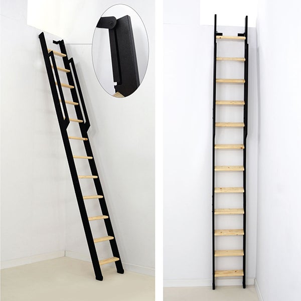 Echelle de meunier rabattable noire 8 marches - Hauteur sol à sol 1.99m - Largeur 36cm - STRONG-200 - 4