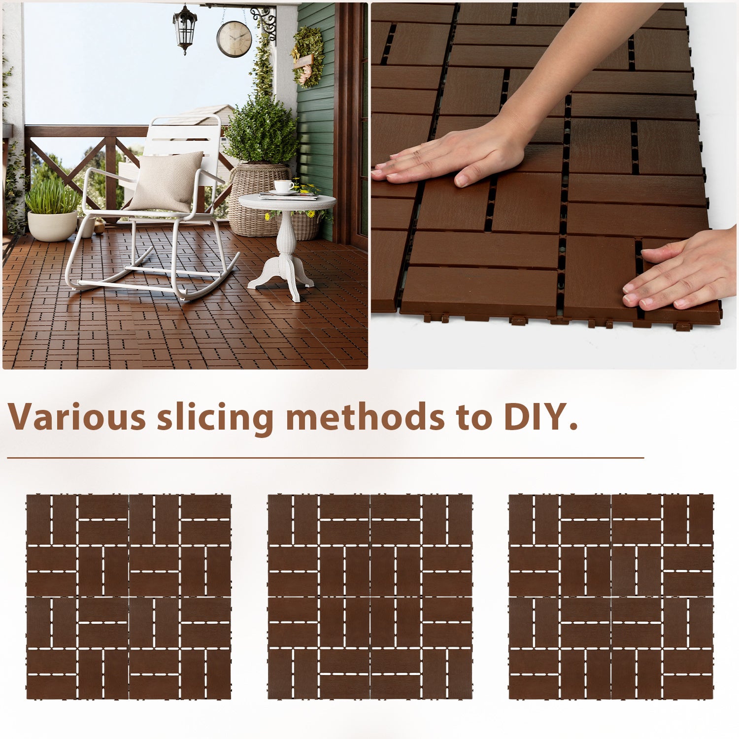 Sol terrasse jardin clipsable – Dalles plastiques résistantes pour usage extérieur 77 pcs（7㎡） Marron - 7