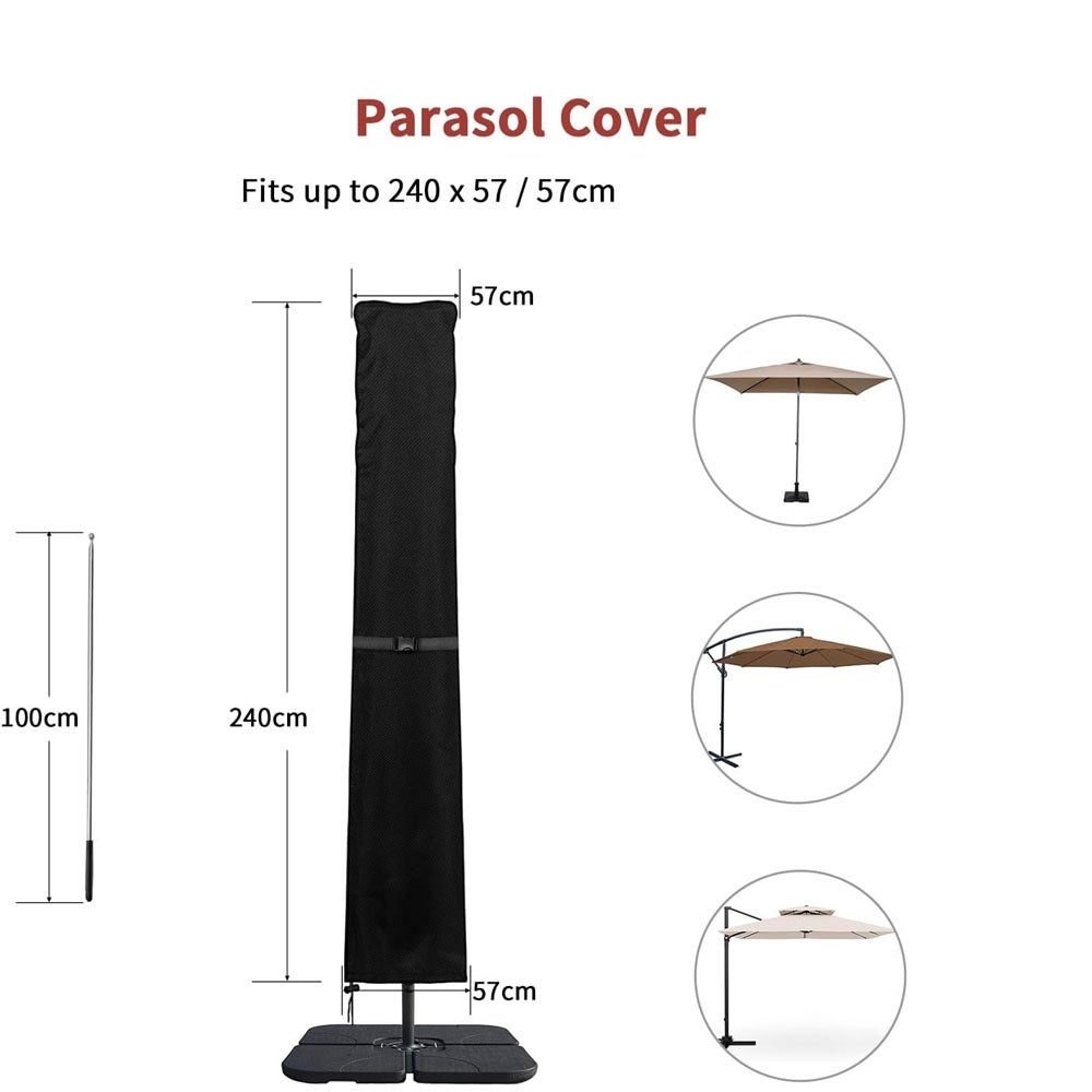 Housse de parasol, tissu Oxford 420D, pour parasols déportés d'un diamètre de 3 à 4 mètres, housse de parasol avec mât - 240x57/57 cm - 2