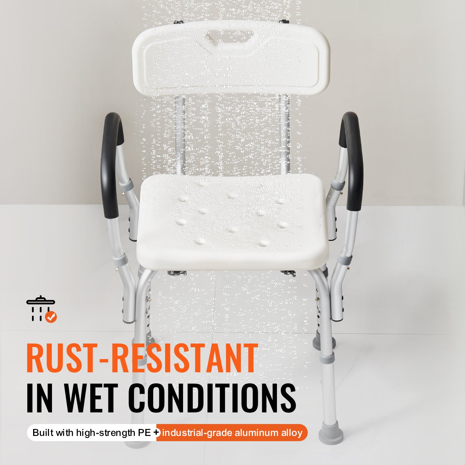 Siège Douche Antidérapant Hauteur Réglable VEVOR 39-52 cm Chaise de Douche 158,8 kg Fauteuil de Bain avec Accoudoirs Dossier Aide la Douche Personnes - 4
