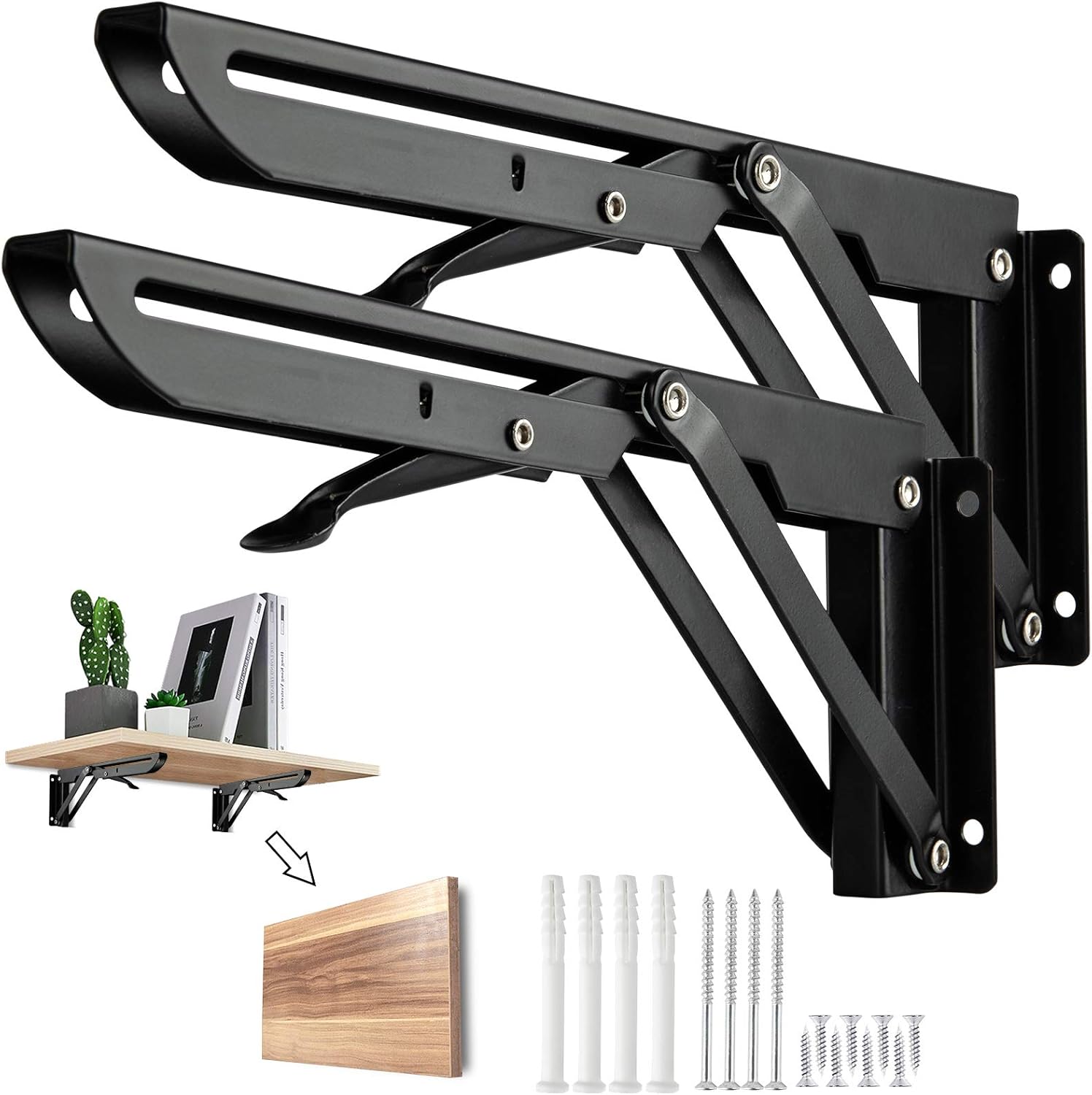 Lot de 2 supports d'étagère pliants, supports d'étagère robustes en