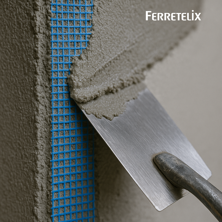 FERRETELIX® Malla fibra de vidrio para Revocos Mortero Azul Rollo 1 mt x 50 mts luz de 10x10 - 8