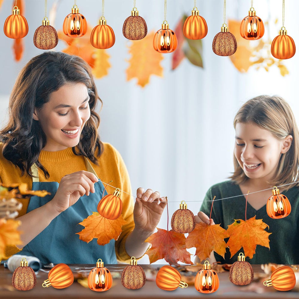Juego de 12 adornos de bolas de calabaza, decoraciones para árbol de Navidad, mini bolas pintadas, ideales para decoraciones de fiestas. - 3