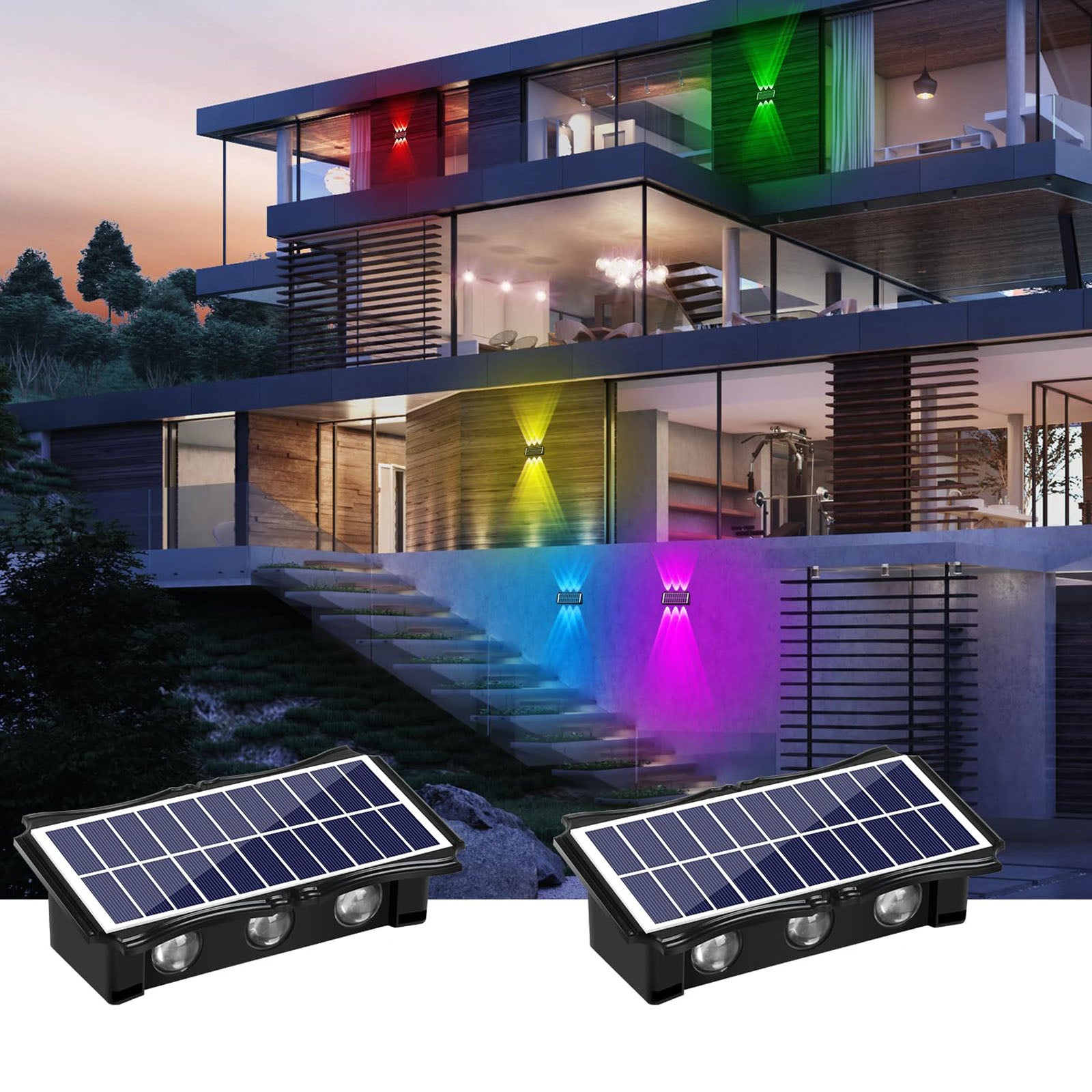 Zestaw zasilanych energią słoneczną zewnętrznych świateł LED wielokolorowe świateł LED ogrodu balkonu ulicy dekoracji wodoodporne światło słoneczną