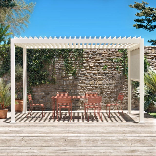 Pergola bioclimatica 3x4m in alluminio + tenda da sole 3m, Bianco