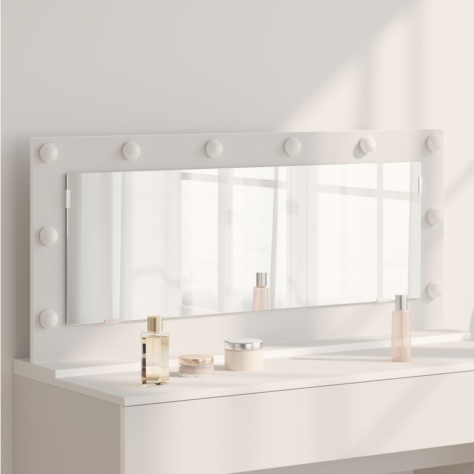 Vidaxl Espejo De Tocador Madera, Vidrio, Metal 100 X 45 X 18 Cm Blanco , Leroy Merlin
