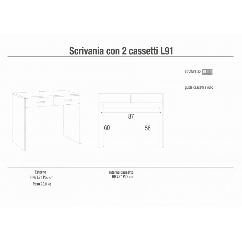Escrivaninha com 2 gavetas, 91 cm (comprimento) x 55 cm (profundidade) x 76 cm (altura), acabamento em olmo claro, Sarmog - 2