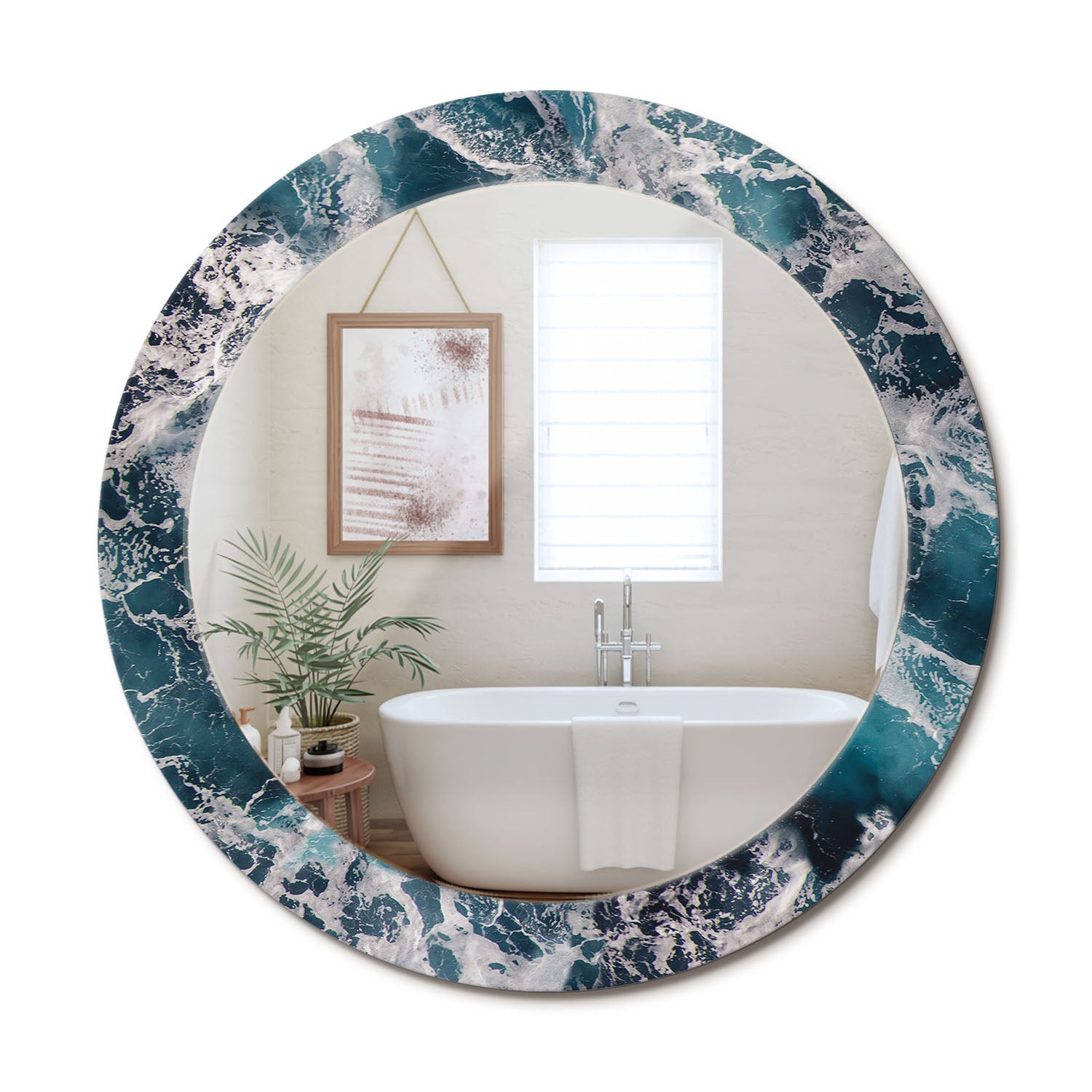 Miroir rond design avec impression sur cadre en verre Mer agitée - 70 ...