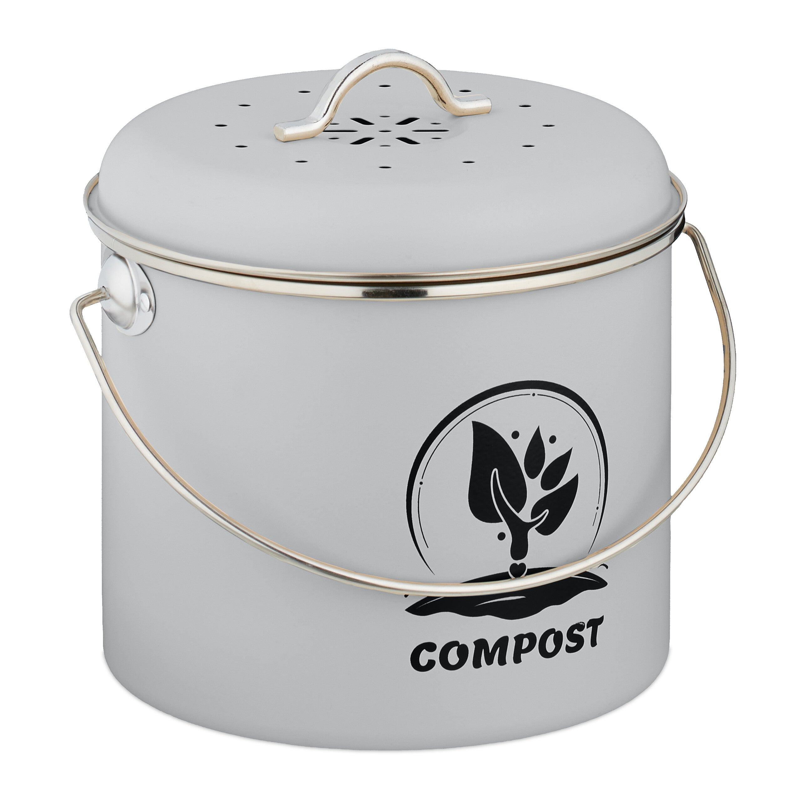 Relaxdays Seau à Compost, 2 Filtres à Charbon Actif, Couvercle, Anse, 3