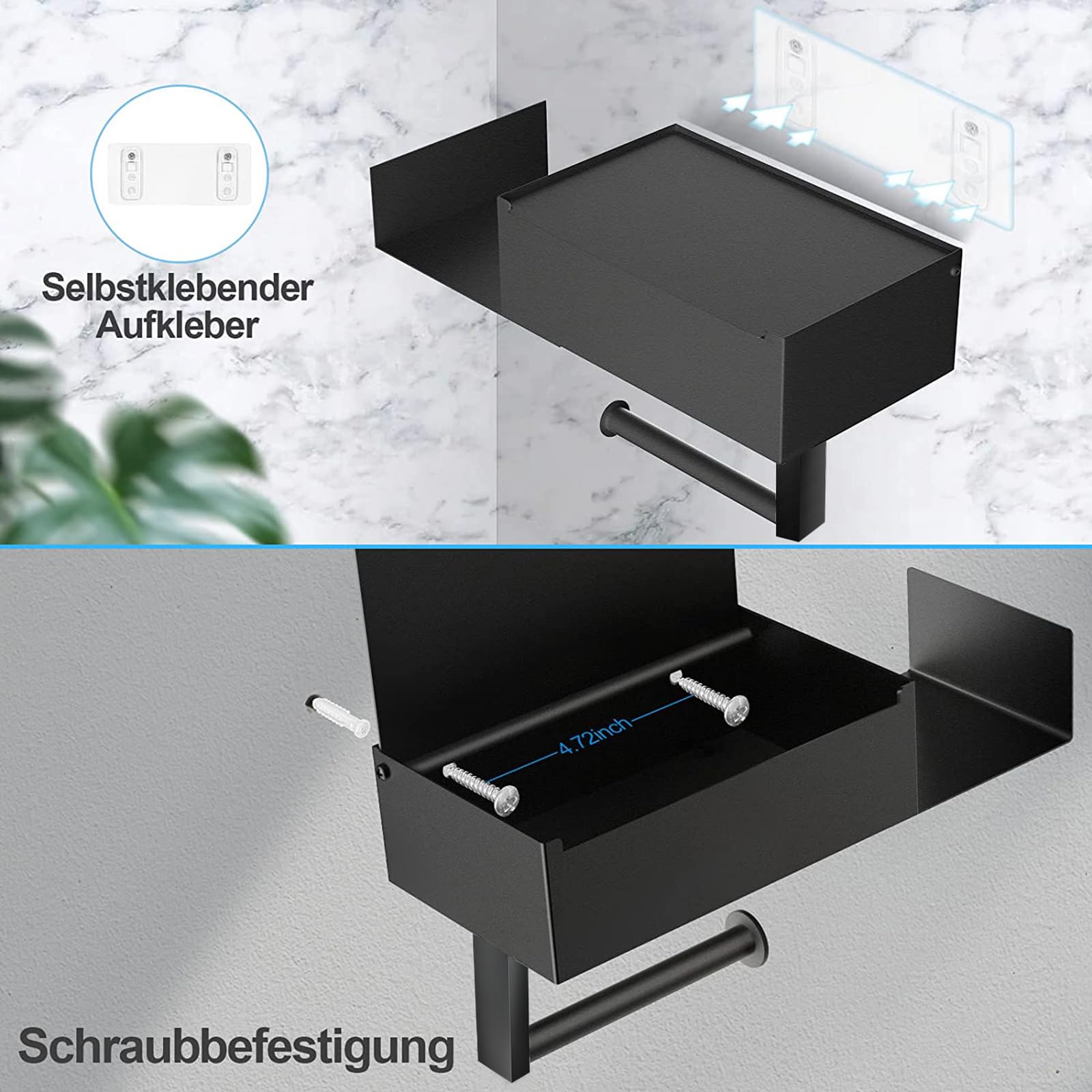 Porte-papier toilette aucun perçage requis, porte-papier toilette avec boîte et plateau de lingettes humides, porte-rouleau de papier toilette - 7