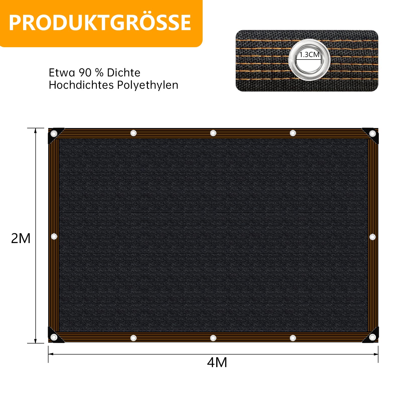 Voile-d'ombrage-Toile-Filet-Ombrage-Exterieur Rectangulaire avec œillets pour Balcon,Serre,Jardin,Pergola,Patio Lawn-2x4m-Noir - 3