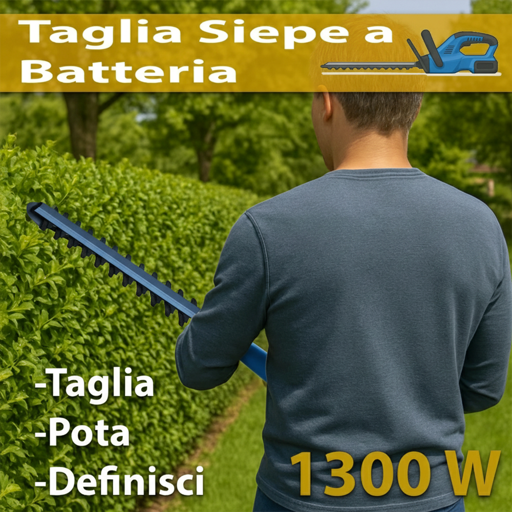 Tagliasiepi Elettrico a Batteria 21V 3.0Ah con 2 Batterie Kit Completo Potente 1300W Lama 52cm 2500RPM Taglio 14mm Leggero e Sicuro - 2