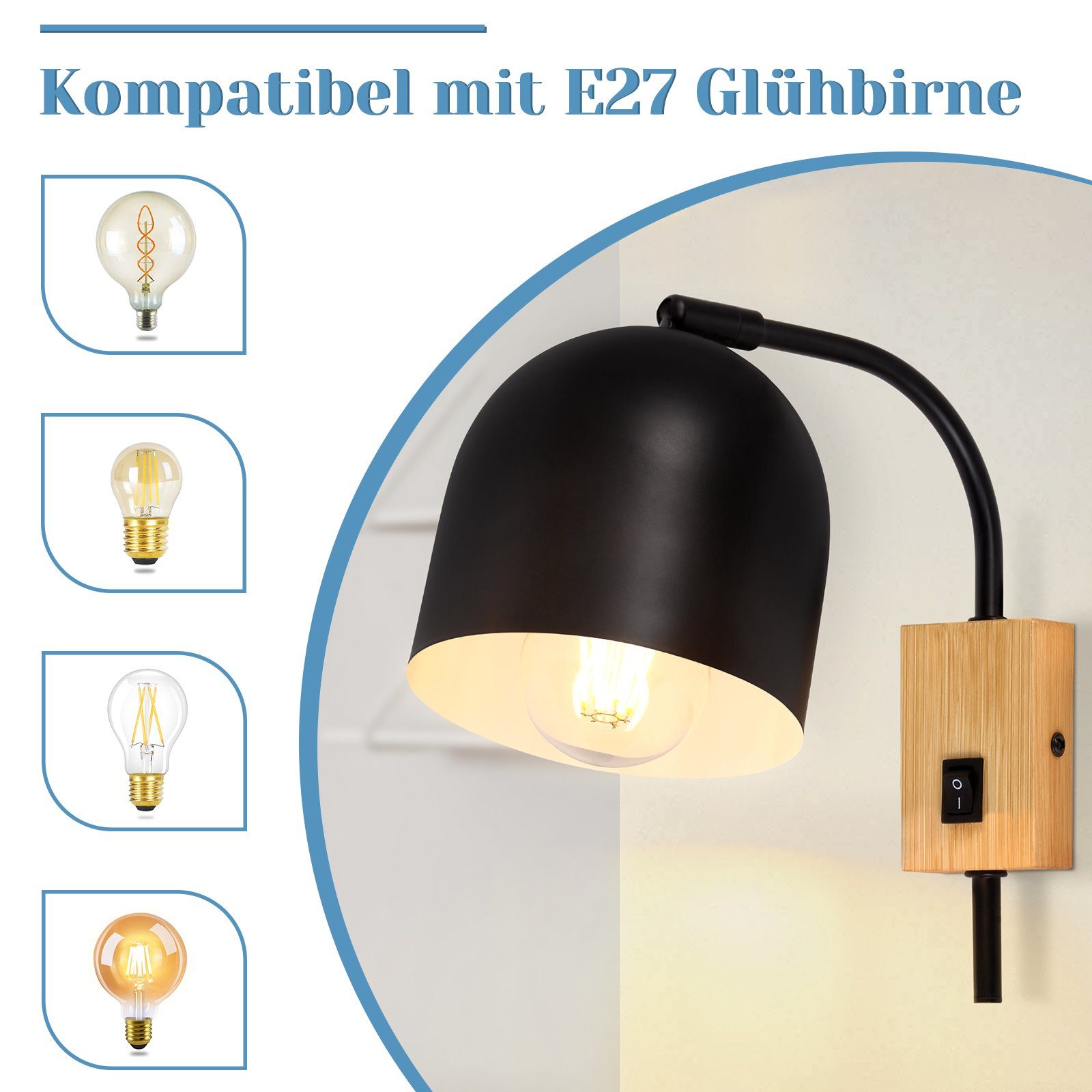 ZMH Spot Wall Light - E27 Obrotowa lampa ścienna Czarny Metal Vintage Spot Bez źródła światła - 3