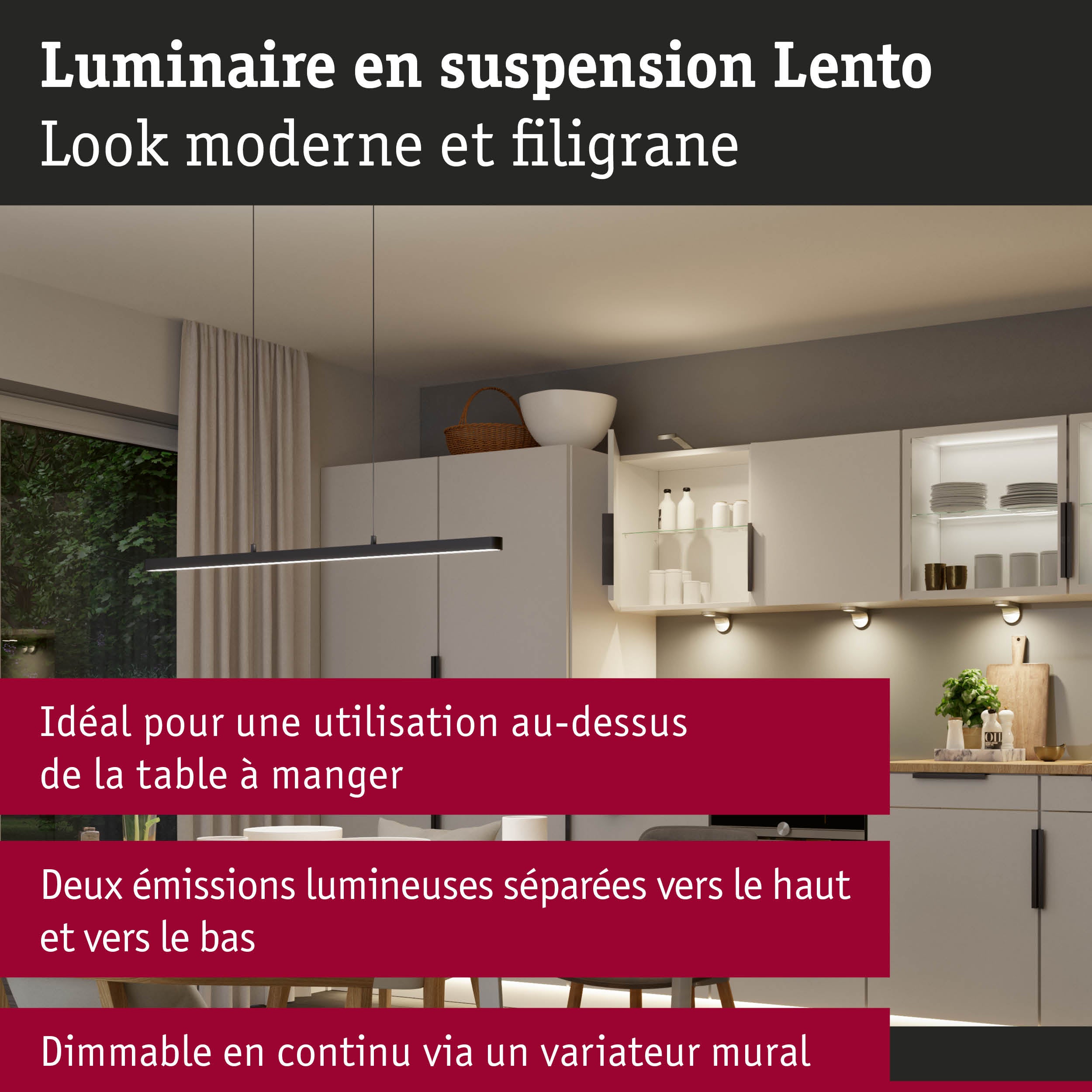 LENTO-Suspension LED dimmable en métal L100cm - - 5