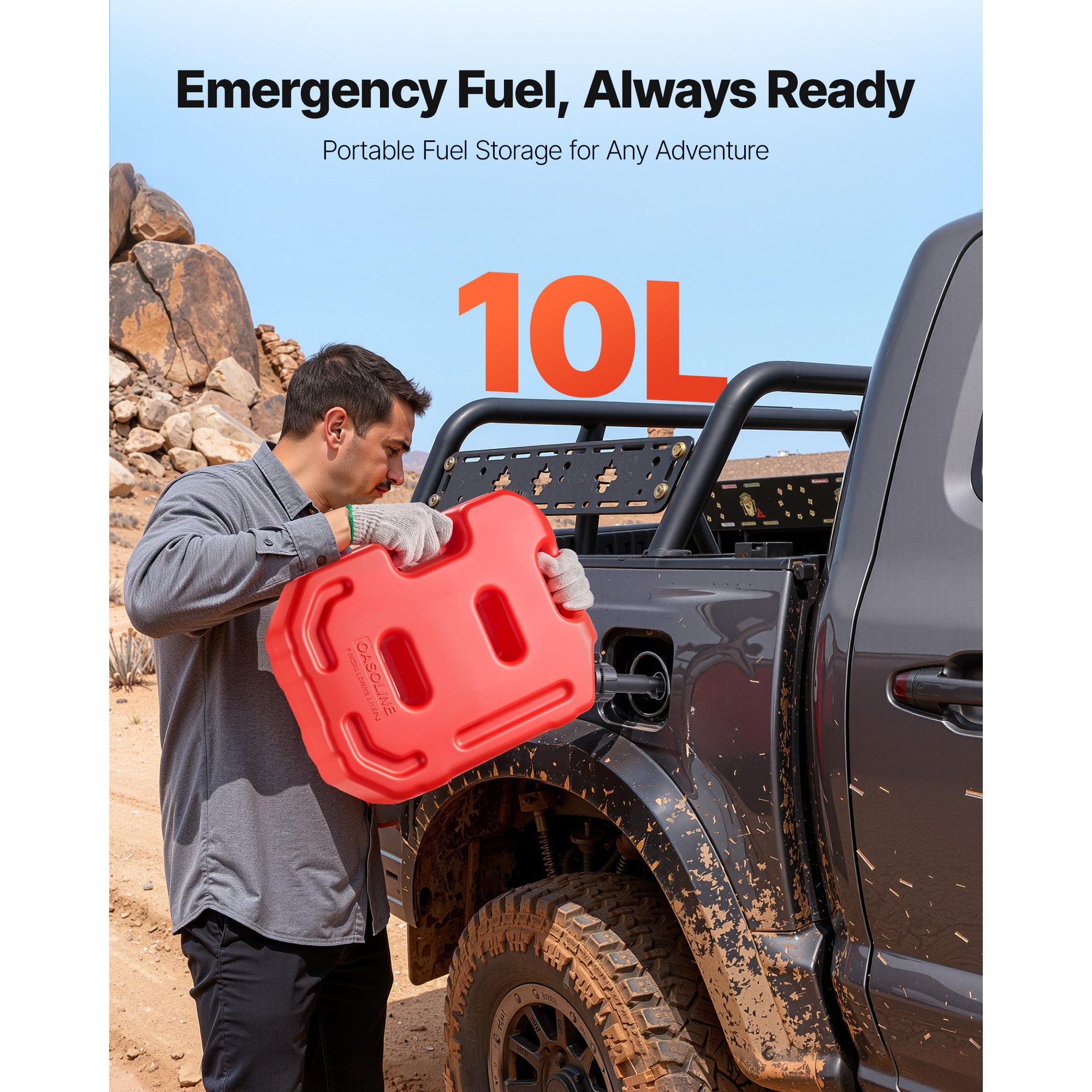 Bidon SucceBuy d’essence 10 L avec bec verseur, verrouillage sécurisé, débit 15 L/min, réservoir étanche voitures, motos, UTV, tracteurs, rouge - 2